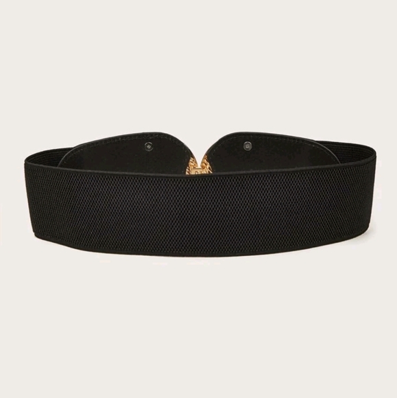 Boho Corset Black wide waist elastic stretch metal gold swirl buckle dress belt - Picture 7 of 9